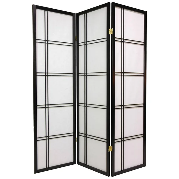 Oriental Furniture 5 ft. Tall Double Cross Shoji Screen - 4 Panel - Black