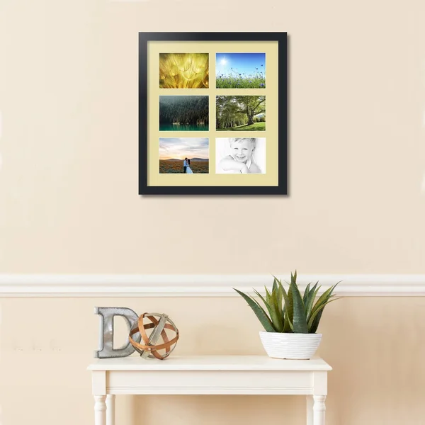 Collage Picture Frame - Satin Black Frame with 6 openings for 5x7 Photos with Ivory Buttercup Mat. D3926GD86, ArtToFrames