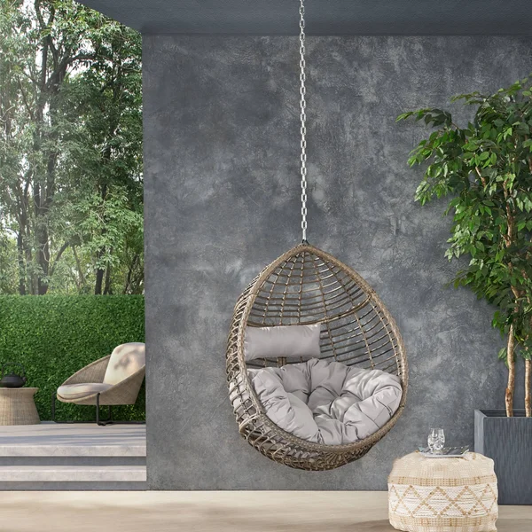 Hempstead Indoor/Outdoor Wicker Hanging Teardrop - Egg Chair (No Stand) Multi-Brown/Khaki