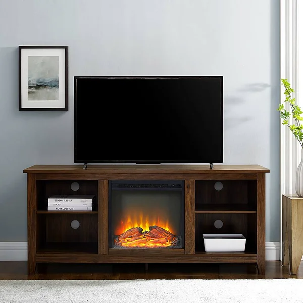 Walker Edison - Classic 58x22 Fireplace TV Stand for TVs Up to 65x22 - Dark Walnut
