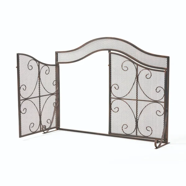 41x22 Black Contemporary Scrollwork Accent Fireplace Screen