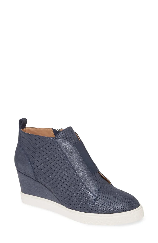 Women's Linea Paolo Felicia II Wedge Bootie Sapphire Suede, 12 M