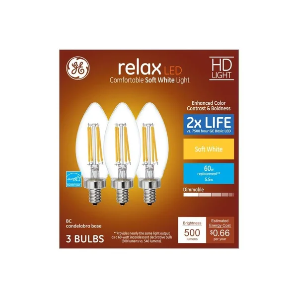 GE Relax 60-Watt EQ B12 Soft White Dimmable Decorative Light Bulb (18-Pack) - 42250