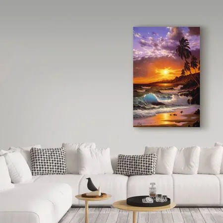&Sunset Coast 5& Oil Painting Print on Wrapped Canvas Trademark Fine Art Size: 32x22 H x 22x22 W