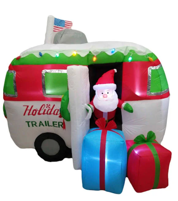 Santas Forest 90513 Inflatable Santa Trailer, 7 ft