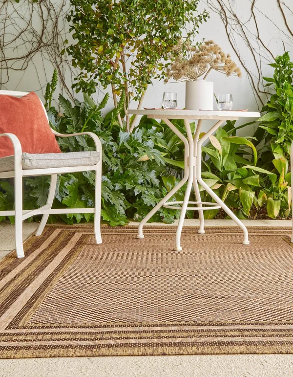 Unique Loom Multi Border Outdoor Area Rug - 9& x 12& Light Brown