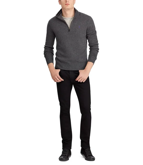Polo Ralph Lauren Men's Cashmere Blend Quarter-Zip Sweater - Dark Charcoal Heather