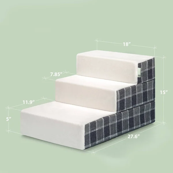 Zinus Cozy Pet Stairs/Pet Ramp/Pet Ladder Small Grey Checked