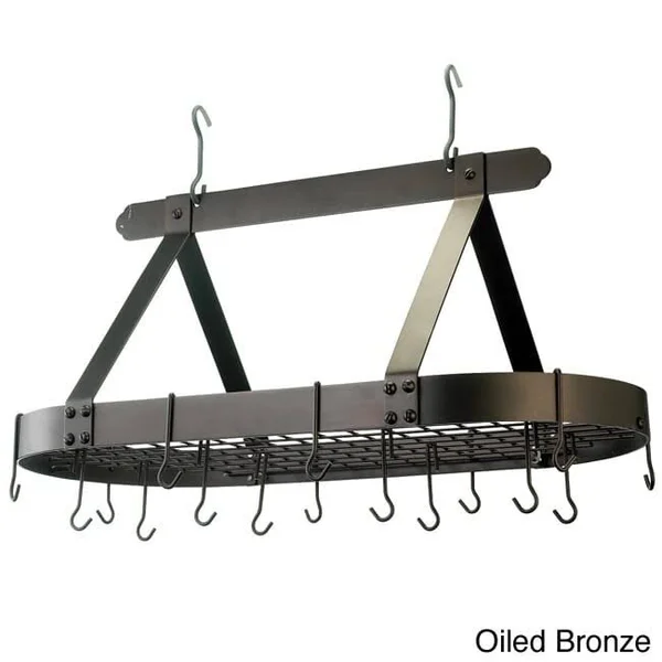 Old Dutch Oval Hanging Pot Rack with Grid & 16 Hooks - Copper