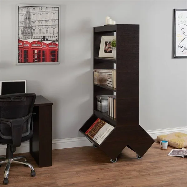 Furniture of America Normand 3 Shelf Bookcase with Casters in Espresso