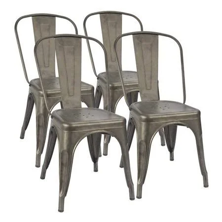 Walnew Metal Dining Chair Indoor-Outdoor Use Stackable Classic Trattoria Chair Chic Dining Bistro Cafe Side Metal Chairs Set of