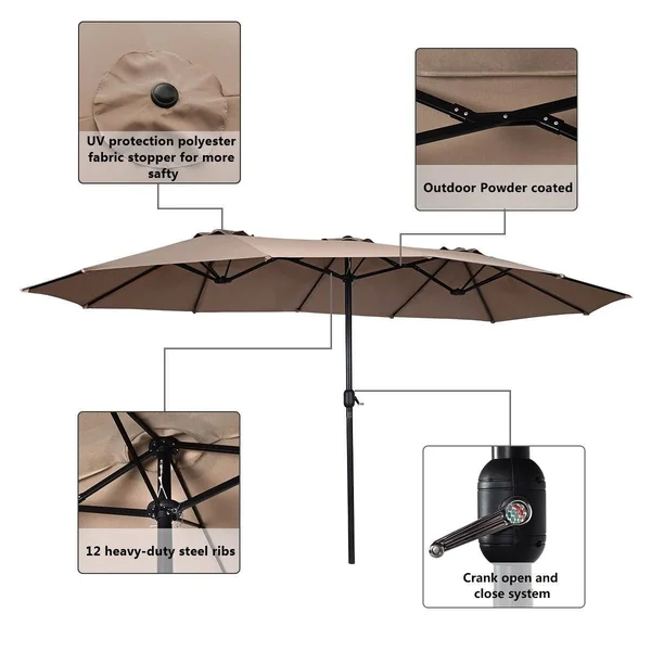 15& Double-Sided Outdoor Offset Patio Umbrella, Base Not Included - Burgundy