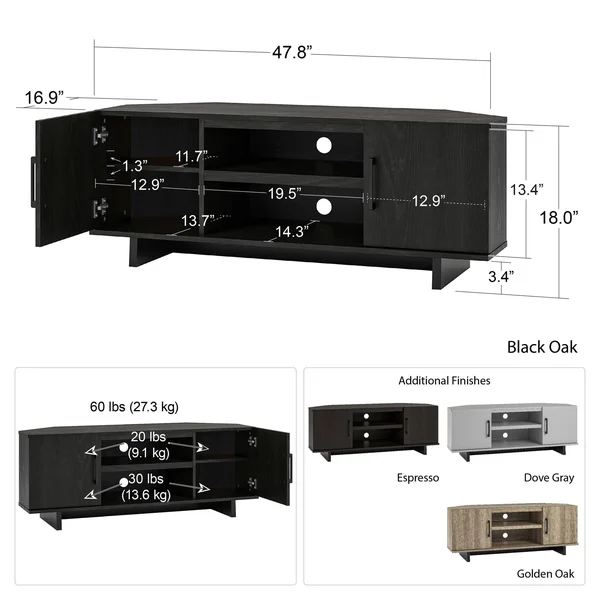 A Design Studio Fleur Corner TV Stand for TVs Up to 50x22 - Brown