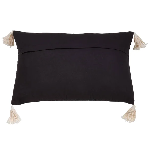 Frayed Design Cotton Throw Pillow - Black - 14 x 23 - Feather Down