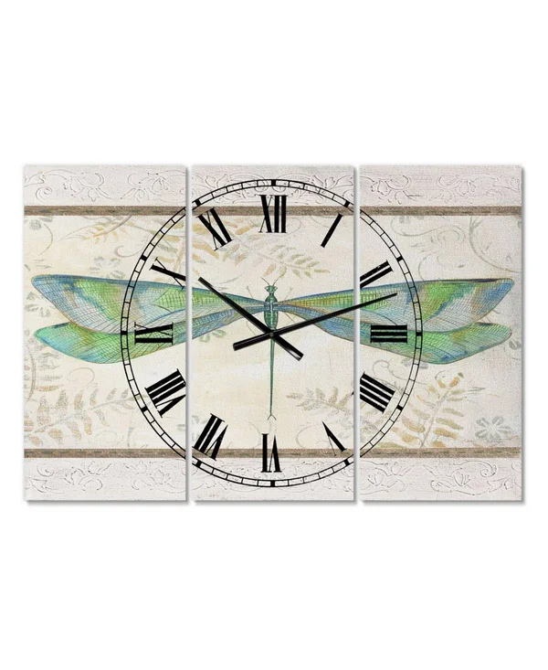 Designart &Summer Dragonfly 3& Oversized Cottage Wall Clock - Size: 28 inch x 36 inch, Blue