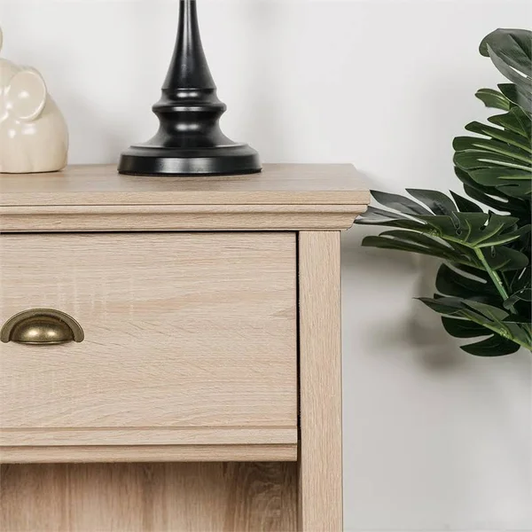Cloud Mountain Solid Wood 1-Drawer Nightstand in Taupe Oak - CM19001