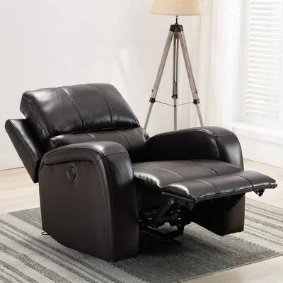 Power Recliner-Comfortable Air Leather Recliner-Power Recliner with USB Charging Port-Home Theater Seat Full of Things Brown Red