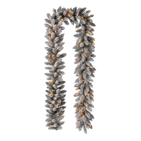 Glitzhome Pre-Lit Snow Flocked Christmas Wreath with Warm White LED Light - Garland
