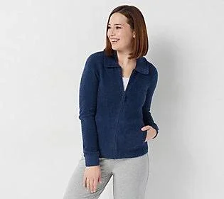 Barefoot Dreams CozyChic Lite Women's Zip-Up Jacket - Size Large, Blue Marine