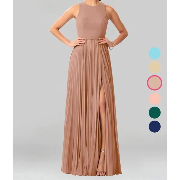 Azazie A-Line/Princess Scoop Floor-Length Chiffon Bridesmaid Dresses - Champagne Rose