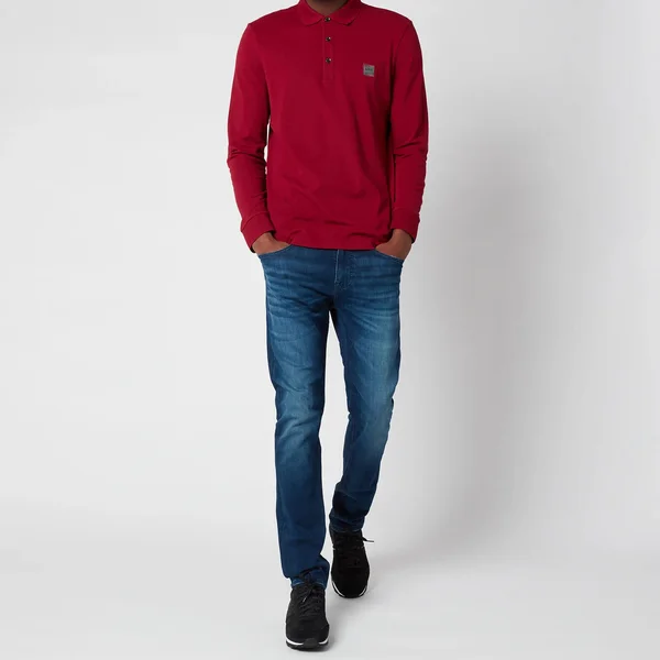 Boss Casual Men's Passerby Long Sleeve Polo Shirt - Dark Red - S
