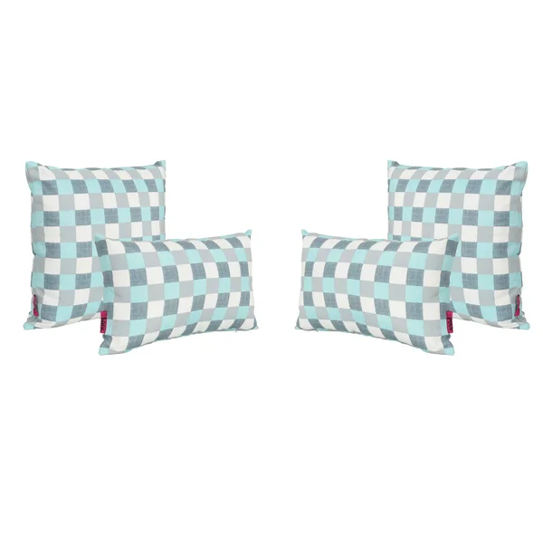 Contemporary Home Living Set of 4 White and Blue Plaid Outdoor Throw Pillows 18.5x22