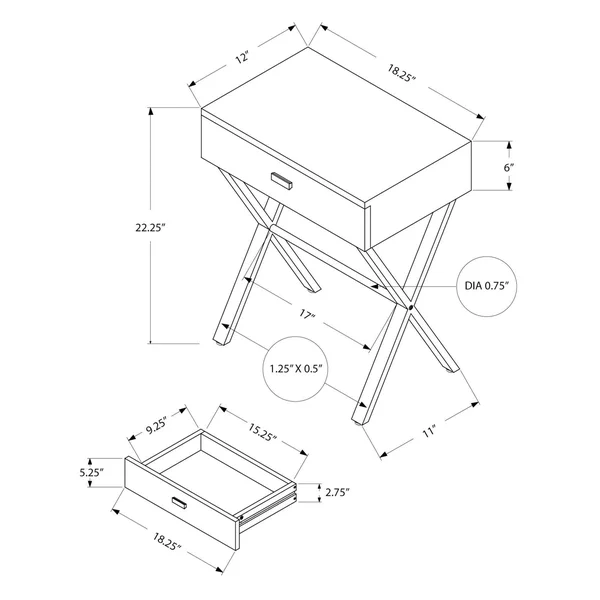 Accent Table, Night Stand - Chrome Metal, Gray Cement - EveryRoom