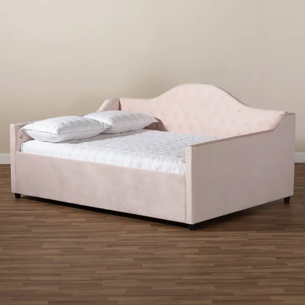 Baxton Studio Perry Velvet Upholstered and Tufted Daybed Light Pink, Size: Queen
