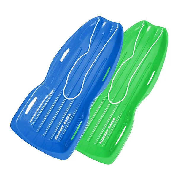 Slippery Racer Downhill Xtreme Plastic Toboggan Snow Sled, Blue & Green (2 Pack)