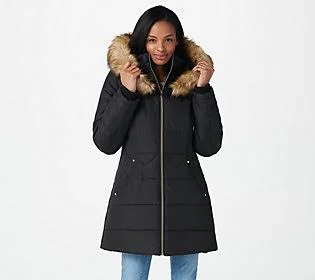 Susan Graver Water Resistant Quilted Puffer Jacket w/ Hood - Size 3X, Black