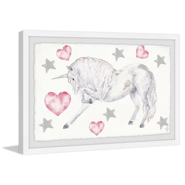 Marmont Hill Curly Unicorn Framed Wall Art - Size: 16 x 24, White
