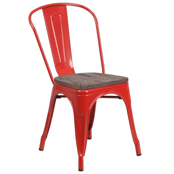 Flash Furniture Metal Stackable Chair with Wood Seat Yellow