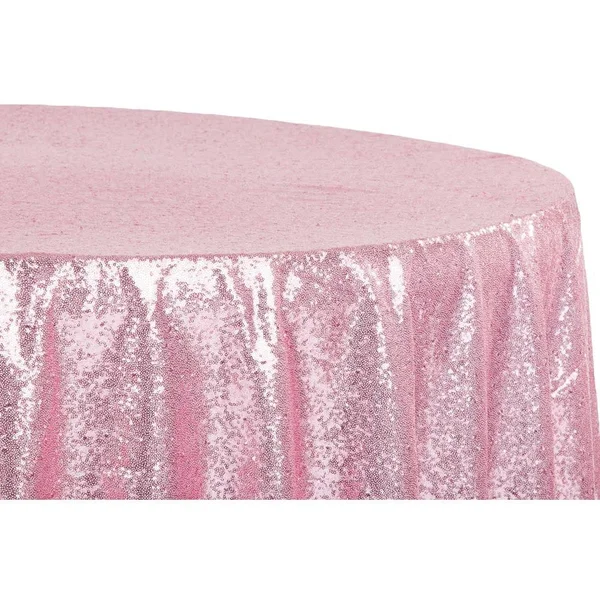 Glitz Sequins Round Tablecloth in Pink Size: 120 in - Wedding, Event, Wholesale by CV Linens