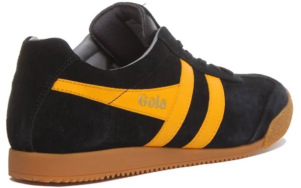 Gola Harrier Mens Black Yellow Suede Classic Trainers