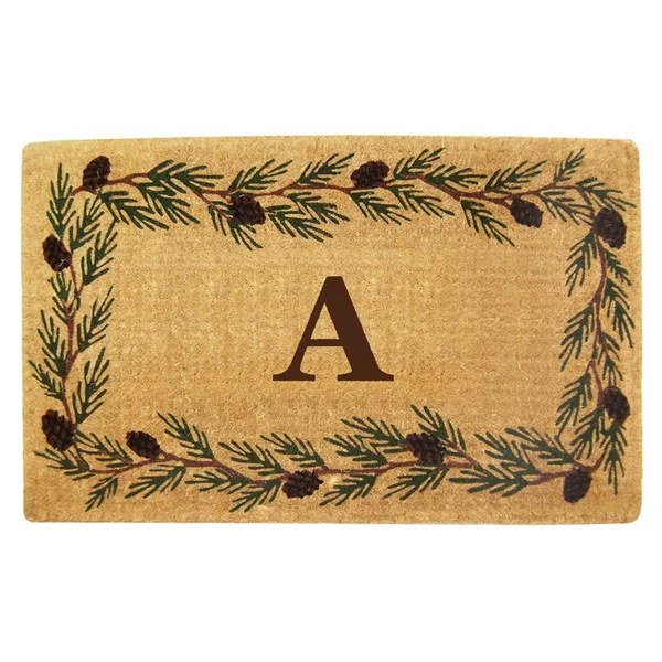 Nedia Home 02011A Heavy Duty Coco Mat 22 x 36 in. Evergreen Border Monogrammed A