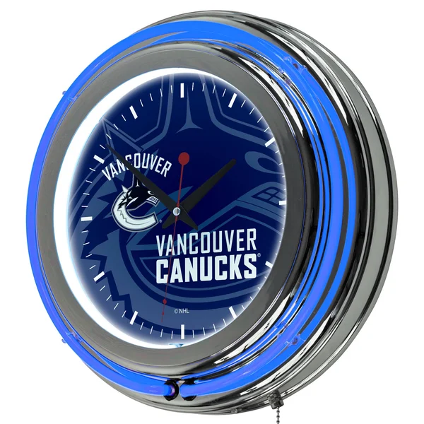 NHL Chrome Double Rung Neon Clock - Watermark - Vancouver Canucks