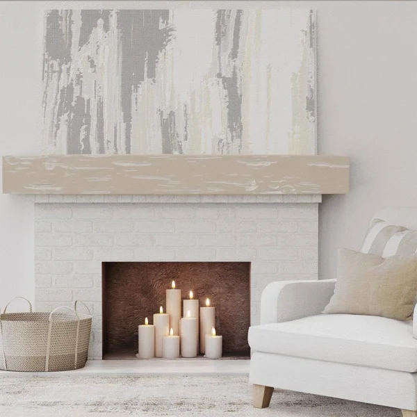 Ekena Millwork MANUPC04X04X36WH 4x22H x 4x22D x 36x22W Pecky Cypress Faux Wood Fireplace Mantel - White Washed