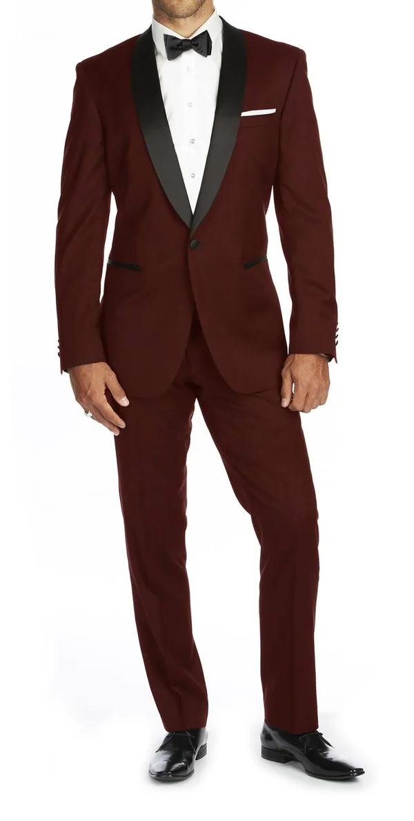 Braveman Men's Slim Fit Shawl Lapel Runway Tuxedo Burgundy 38R/32