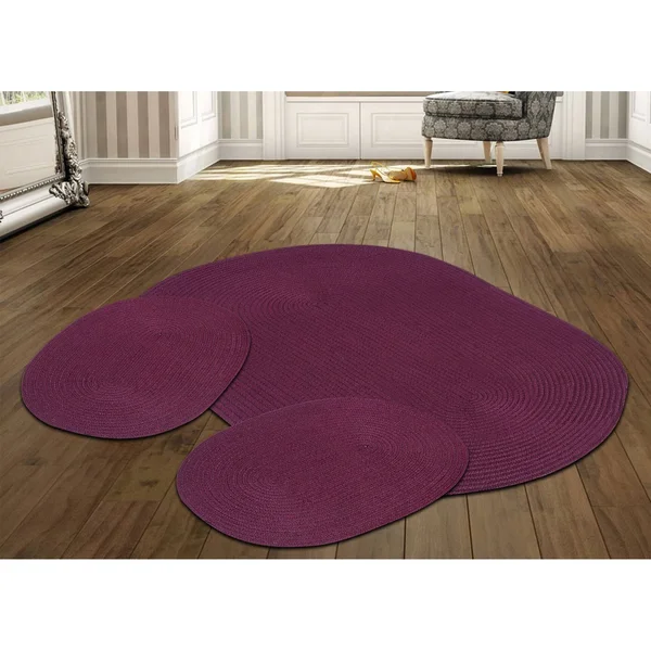 Better Trends SS-3PCB35BU 3 x 5 ft. Reversible Country Braid Rug Set - Burgundy Solid- 3 Piece