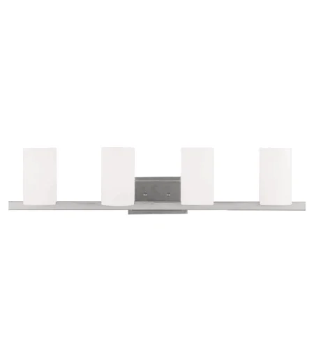 World of Crystal Bathroom Vanity 4 Light with Hand Blown Satin Opal White Brushed Nickel 35 inch WC49945