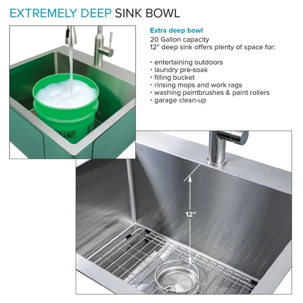 Transolid 25 in. x 22 in. x 12 in. Stainless Steel Drop-In or Undermount Laundry/Utility Sink Kit with Faucet and Accessories, S