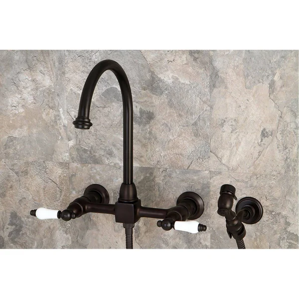 Kingston Brass KS1291PLBS Restoration Wall Mount Bridge Kitchen Faucet with Brass Sprayer - Polished Chrome