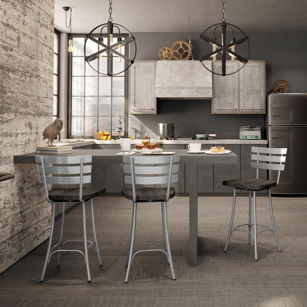 Carbon Loft Amisco Stadium Swivel Bar Stool with Distressed Wood Seat - Brown Distressed Wood, Gun Metal
