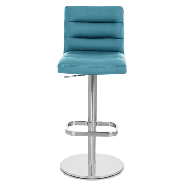Teal Lush Flat Round Base Adjustable Height Swivel Armless Bar Stool