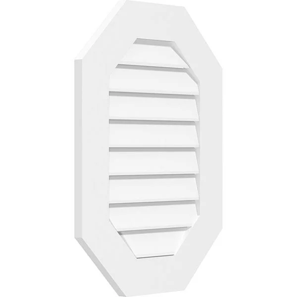 Ekena Millwork GVPOV22X4201SF 22x22W x 42x22H Vertical Elongated Octagon Surface Mount PVC Gable Vent: Functional, w/ 3-1/2x22W