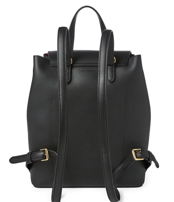 Lauren Ralph Lauren Dryden Flap Leather Backpack (Black/Crimson)