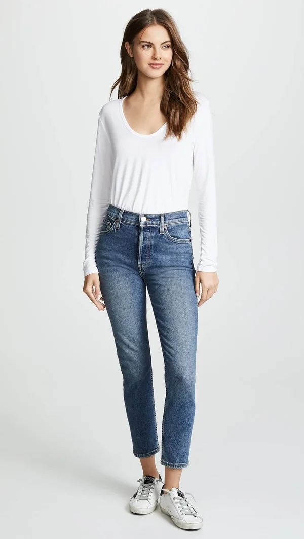 Splendid Madison Long Sleeve Rayon Jersey Scoop Neck Tee - White