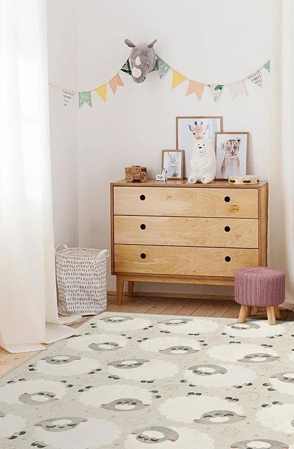 2.5&x10& - Machine Washable Area Rug, Kid & Pet Friendly, Indoor Rug, Sleepy Sheep Soft White Rug, Ruggable