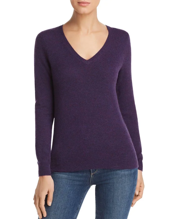 C by Bloomingdale&s V-Neck Cashmere Sweater - 100% Exclusive - x Small, Marled Plum