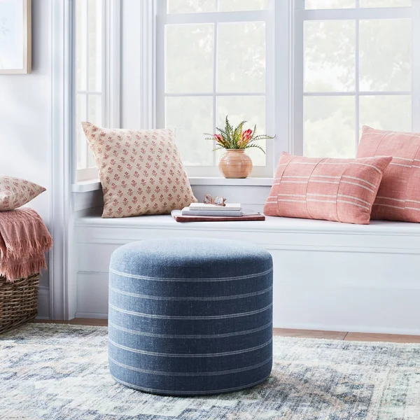 Threshold Designed w/STUDIO McGee Lynwood Upholstered Round Cube Navy - Threshold Designed with Studio McGee